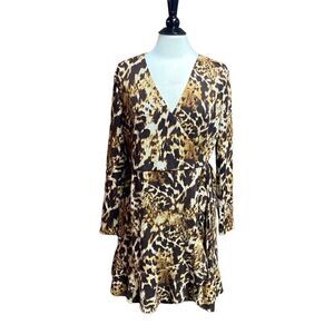 Versona Brown Cheetah Print Wrap Dress Size Large NEW